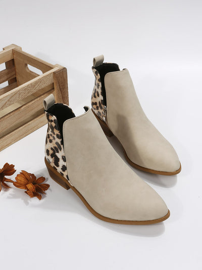 Beige Leopard Print Chunky Heeled Booties: Sleek & Stylish Short Boots