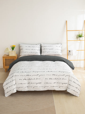 Cozy Chic: 3pc Personality English Letter Print Pillowcase and Duvet Cover Set - Bedroom & Guest Room Decoration(1*Duvet Cover   2*Pillowcases, Without Core)