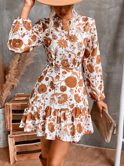 Summer Romance: Floral Print Lantern Sleeve Ruffle Hem Dress