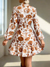 Enchanting Floral Print Lantern Sleeve Ruffle Hem Dress