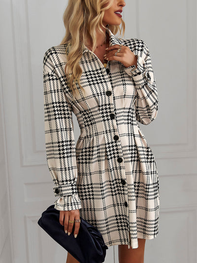 Chic Plaid Print Button-Front Shirt Dress for Effortless Style