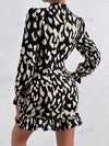 Chic and Classy: Allover Print Mock Neck Dress with Flounce Sleeves and Ruffle Hem