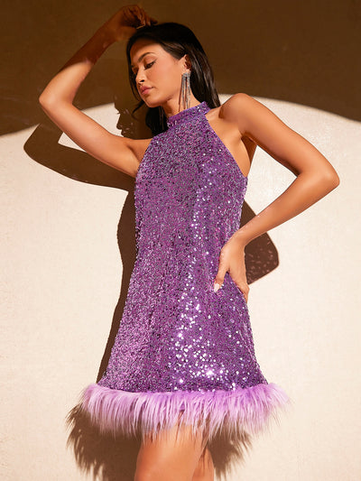 Sparkling Sequin Halter Neck Patchwork Dress: The Ultimate Outfit for Your Next Night Out