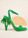 Tropical Chic Faux Leather Palm Tree Heeled Sandals