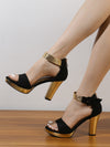 Golden Elegance: High Heel Weaving Patchwork Shoes for Fashionable Nights