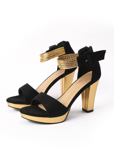 Golden Elegance: High Heel Weaving Patchwork Shoes for Fashionable Nights