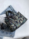 Camouflage Chic: Bow-Detail Skinny Scarf & Quilted Top Handle Bag