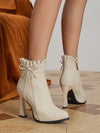 Chic and Elegant: Ruffle Trim Bow Decor Point Toe Heeled Boots