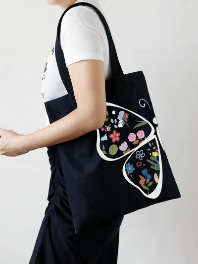 Fluttering Blooms Shopper Tote: A Butterfly Floral Print Essential