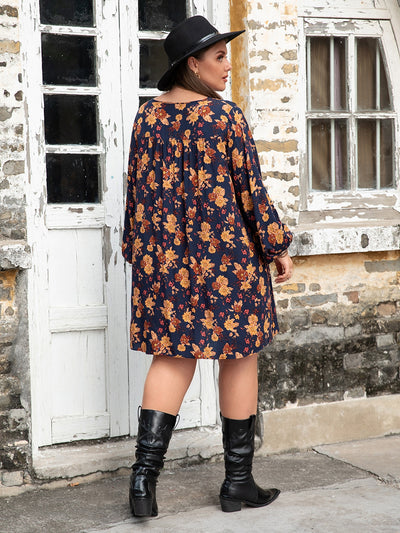 Embrace Your Curves in Style with Plus Size Geometric Printed Lantern Sleeve Dress