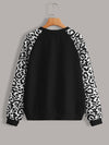 Wild and Cozy: Contrast Leopard Raglan Sleeve Sweatshirt