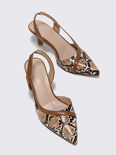 Chic and Serpent-Inspired: Snakeskin Embossed Stiletto Heeled Slingback Pumps