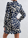 Chic and Classy: Allover Print Mock Neck Dress with Flounce Sleeves and Ruffle Hem