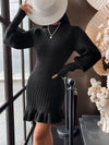 Chic Autumn Elegance: Solid Color Long Sleeve Ruffle Hem Sweater Dress