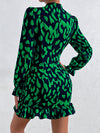 Chic and Classy: Allover Print Mock Neck Dress with Flounce Sleeves and Ruffle Hem