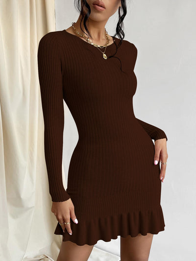 Chic Ruffle Hem Bodycon Sweater Dress - Effortless Elegance for Every Occasion