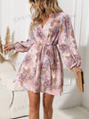 Floral Elegance: Clasi Lantern Sleeve Belted Dress