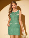 Elegant Tweed Dress with Contrast Trim and Patched Pockets