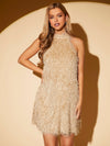 Chic Keyhole Back Fuzzy Halter Dress - Effortless Elegance for Every Occasion