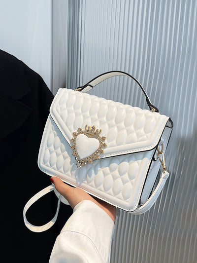 Quilted Crown Heart Decor Square Bag: A Fashionable Must-Have for Every Stylish Woman