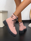 Preppy Pink Letter Detail Combat Boots: Stylish and Trendy Women's Fashion Shoes