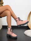 Preppy Pink Letter Detail Combat Boots: Stylish and Trendy Women's Fashion Shoes