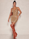 Radiant Elegance: Sequin Bodycon Dress with Draped Collar and Open Back