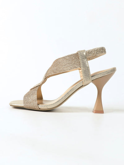 Sparkle and Shine: Champagne Glitter Pyramid Heeled Sandals for Your Party Look