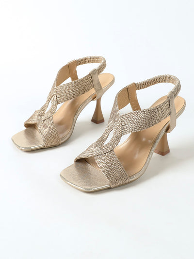 Sparkle and Shine: Champagne Glitter Pyramid Heeled Sandals for Your Party Look