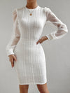 Chic Elegance: Contrast Mesh Lantern Sleeve Bodycon Dress