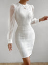 Chic Elegance: Contrast Mesh Lantern Sleeve Bodycon Dress