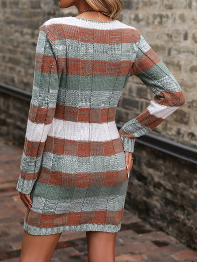 Trendy Color-Block Dual Pocket Sweater Dress for Effortless Style