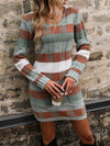 Trendy Color-Block Dual Pocket Sweater Dress for Effortless Style