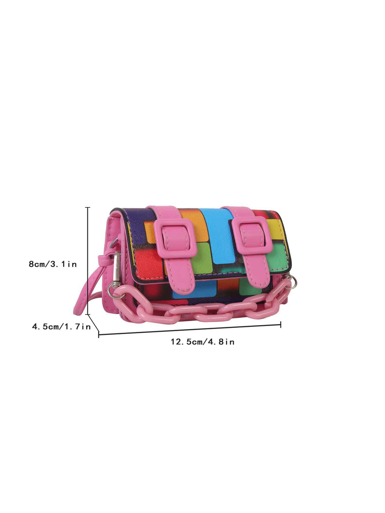 Front angle of pink mini acrylic detail crossbody bag