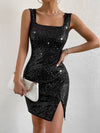 Shimmering Elegance: Split Hem Sequin Tank Dress