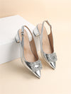 Silver Serpentine Slingback: Metallic Snakeskin Rhinestone Pumps