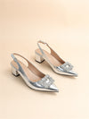 Silver Serpentine Slingback: Metallic Snakeskin Rhinestone Pumps