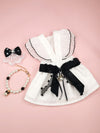 Chic Bow Pet Ensemble: Dress, Necklace, and Hair Clip Set