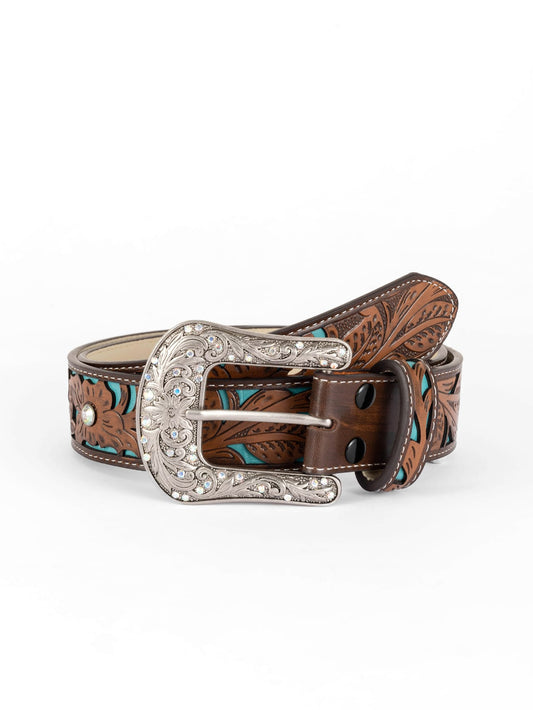 Vintage Cowgirl Chic: Colorful Flower Engraved Rhinestone Belt for Western Style Looks