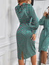 Chic and Classy: Allover Print Split Back Mock Neck Belted Dress