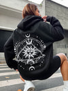 Celestial Vibes: Sun & Moon Print Drawstring Hoodie with Kangaroo Pocket