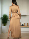 Radiant Elegance: Wrap Satin Dress with Sparkling Rhinestone Accents