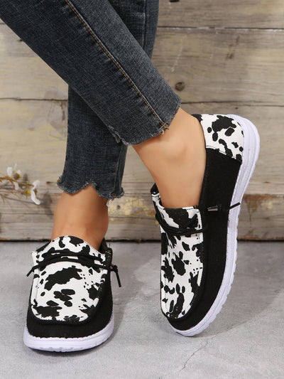 Cow Print Lace-Up Canvas Sneakers: Stylish Low-Cut Casual Footwear for Women