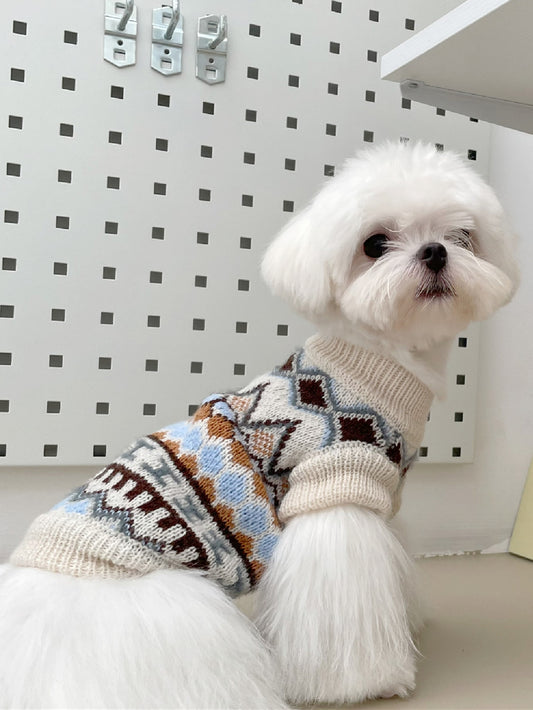 This pet sweater combines fashion and function, with a chic geometric pattern that will keep your furry friend warm and stylish. Expertly designed with soft and cozy material, this sweater will provide your pet with comfort and warmth during the colder months. Perfect for fashion-conscious pet owners who want the best for their beloved companions.