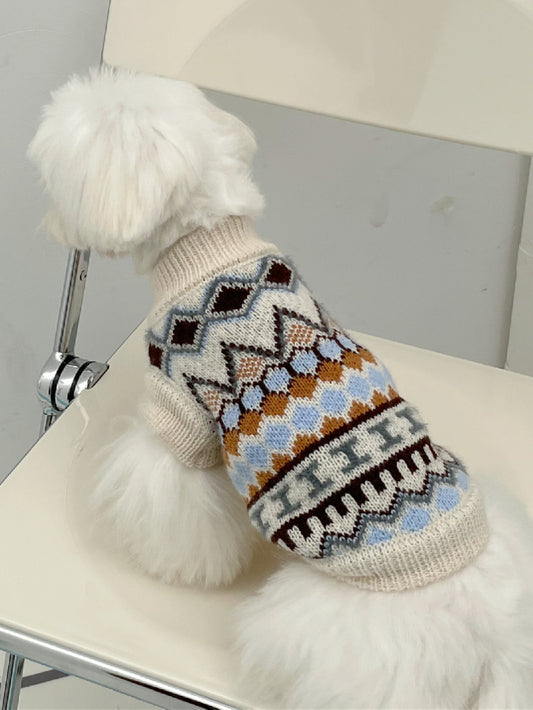 Chic Geometric Pattern Pet Sweater: Keep Your Furry Friend Warm in Style