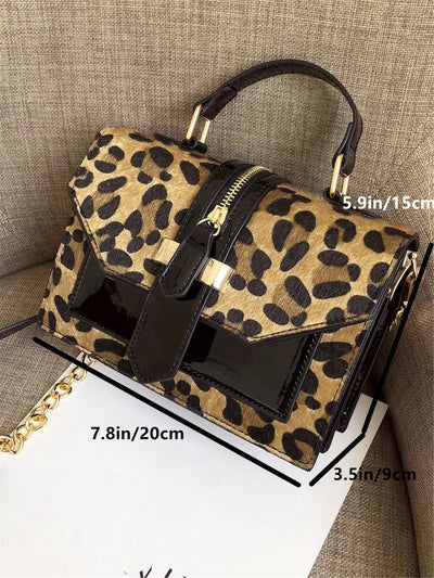 Leopard Print Chain Flap Square Bag: A Trendy Must-Have for Women on the Go