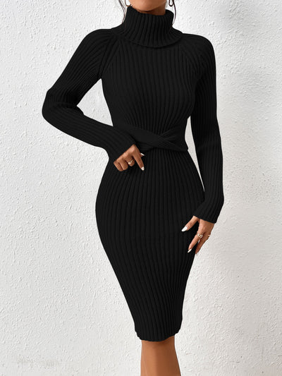 Chic & Cozy: Twist-Front Raglan Sleeve Sweater Dress