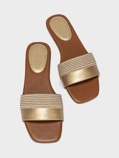 Golden Braided Bliss: Stylish and Comfortable Flat Sandals with Woven Bag