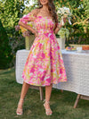 Summertime Chic: Floral A-line Dress with Flounce Sleeves