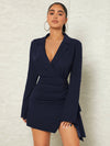 Elegance Redefined: Lapel Collar Ruched Split Hem Dress